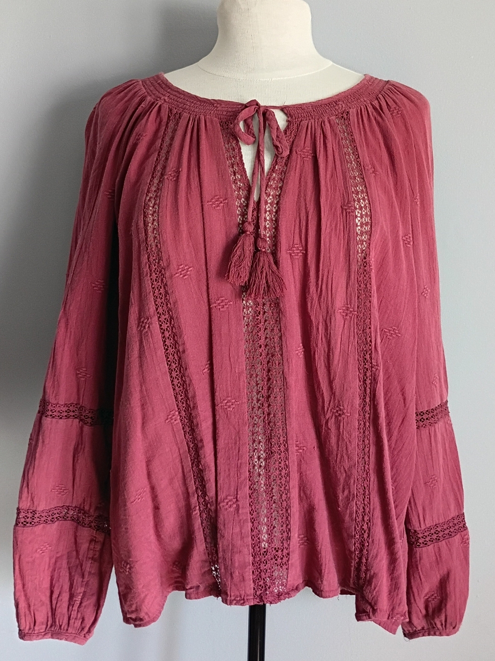 American Eagle Boho Lace Tassel Blouse XL